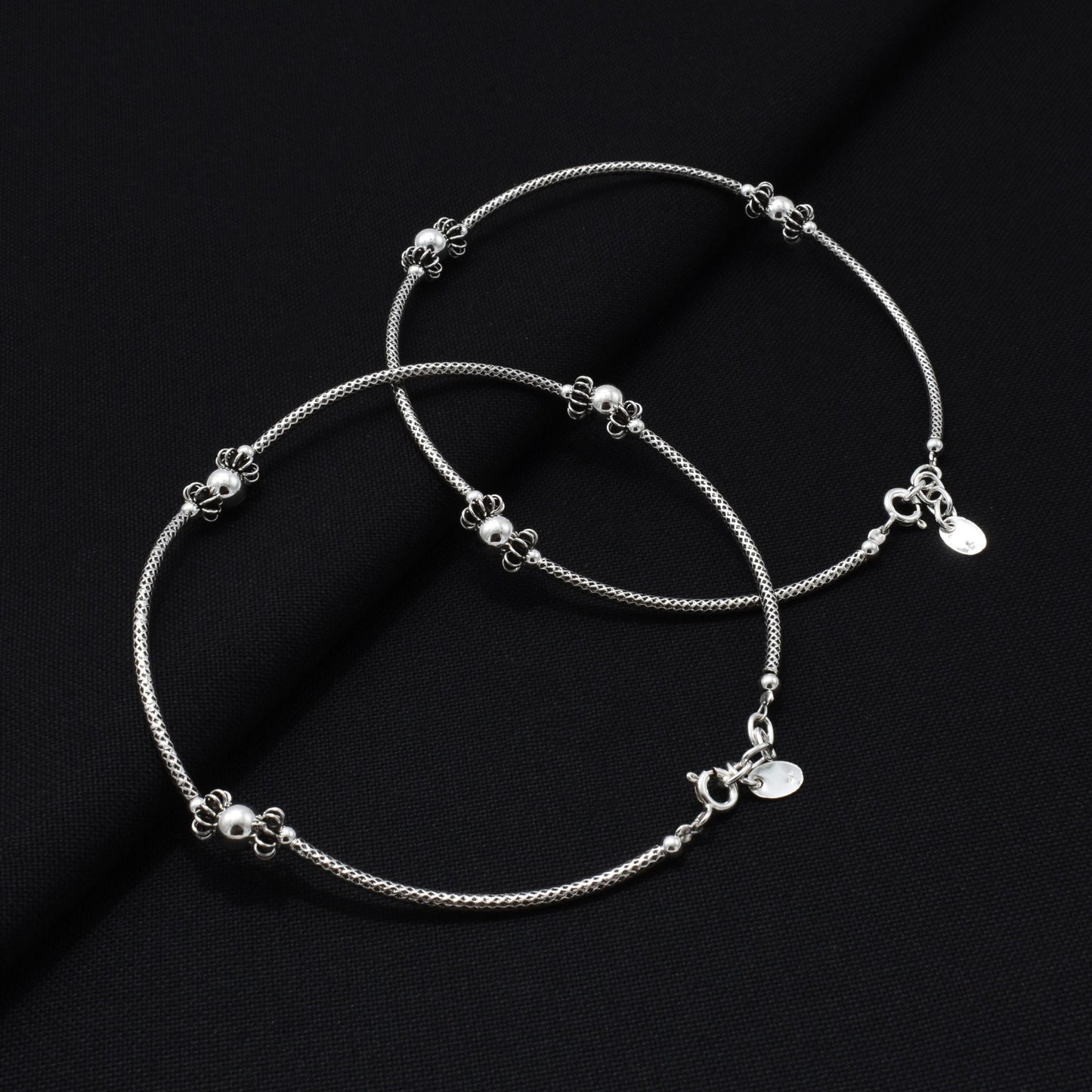 Silver Round Design Peals Anklet