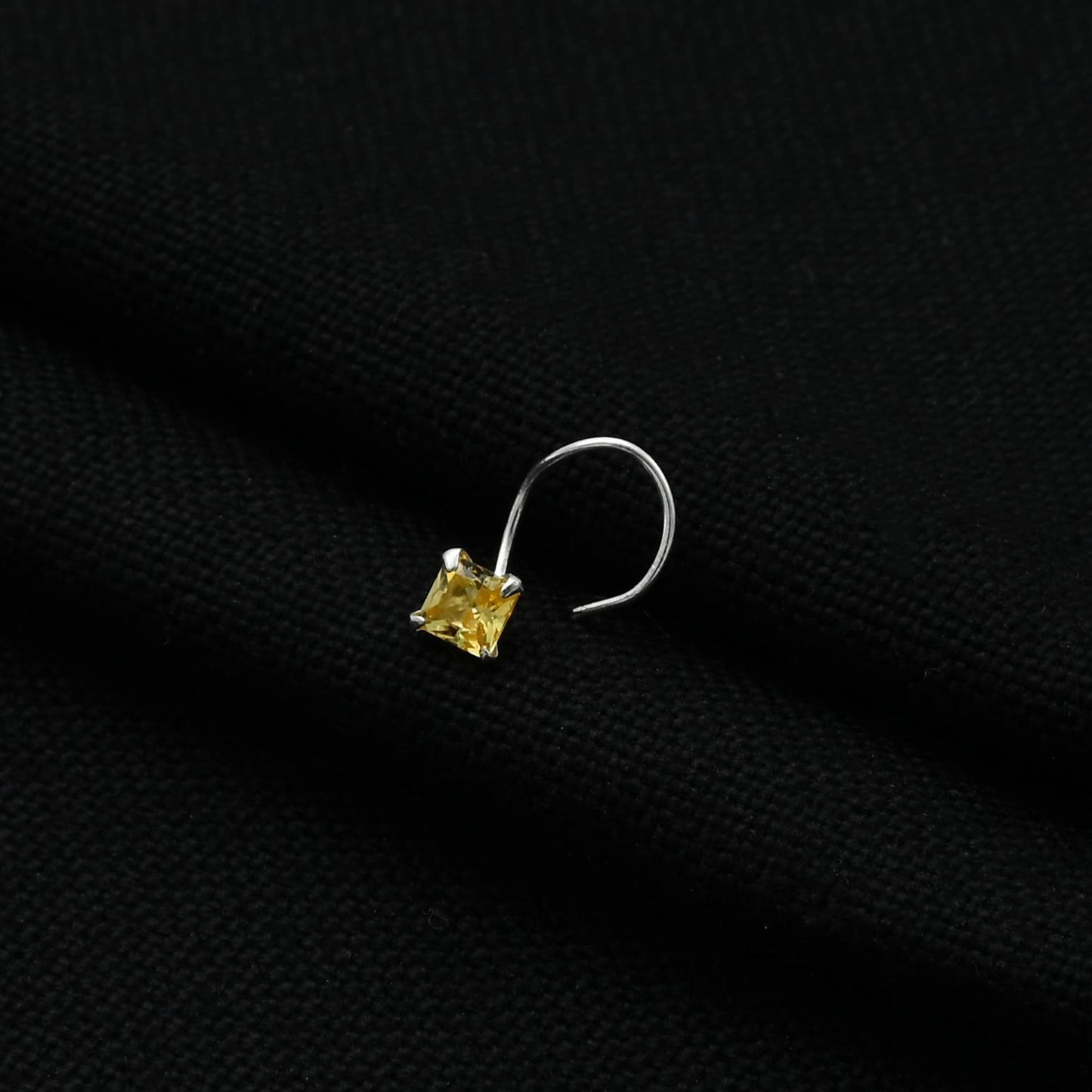 Silver Beautiful Square Yellow Gem Nosepin