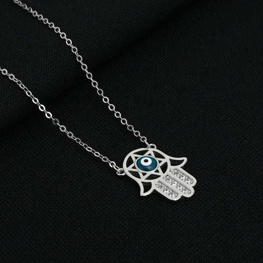 Stylish silver chain featuring a power symbol pendant.