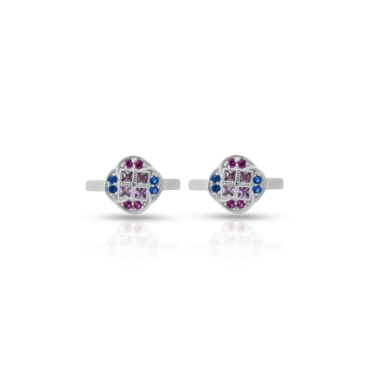 Elegant silver Bichhiya featuring purple and blue gemstones with a flower design, perfect for girls