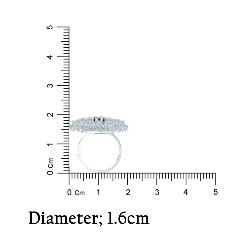 Chic silver ring adorned with blue gemstone.