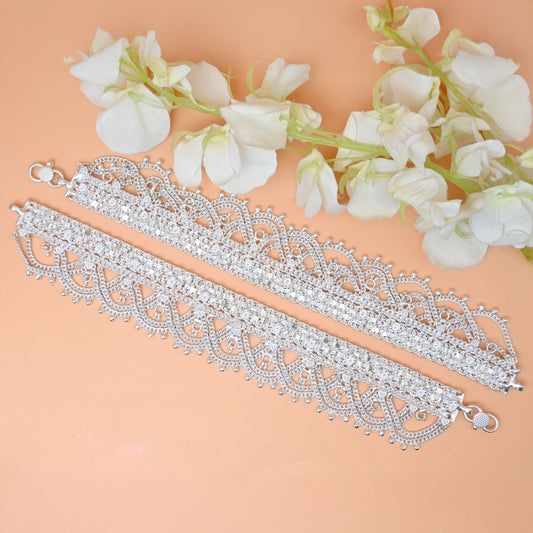 Silver Heavy Payal with Intricate Detailing