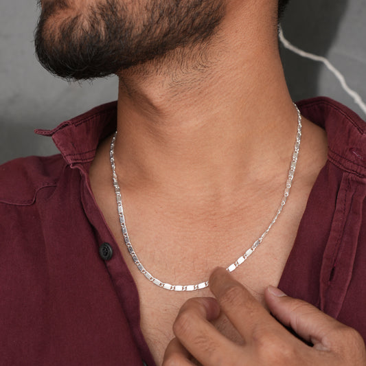 Engraved Link Silver Chain Sleek Boys
