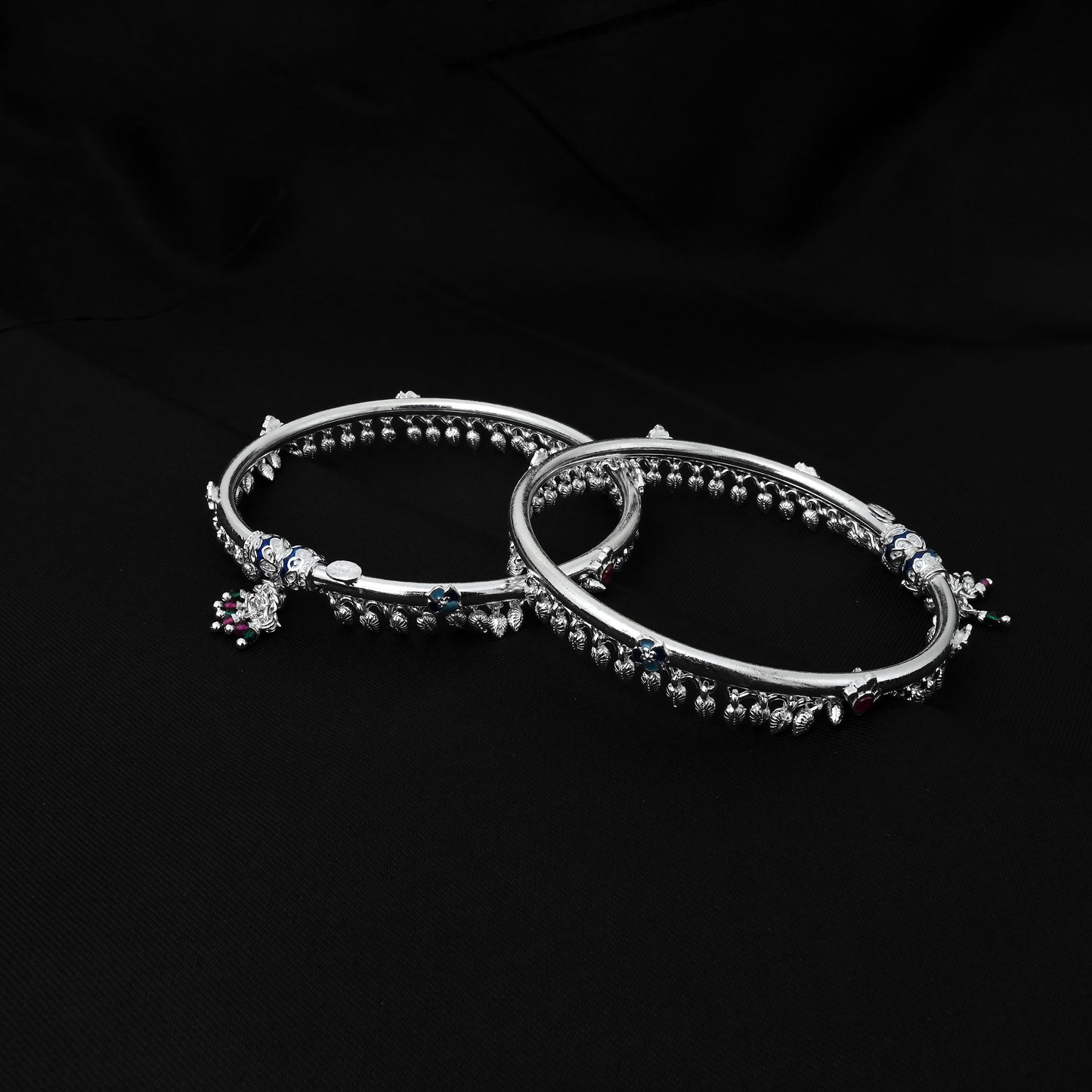 Multicolour stone embellished traditional silver kada payal