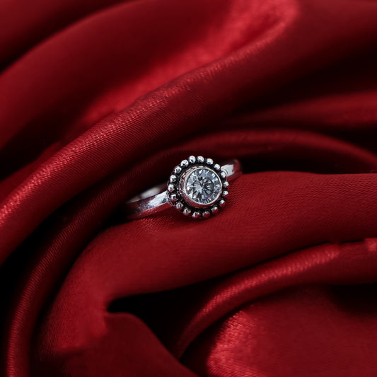 Shiny Crystal Stone Silver Ring