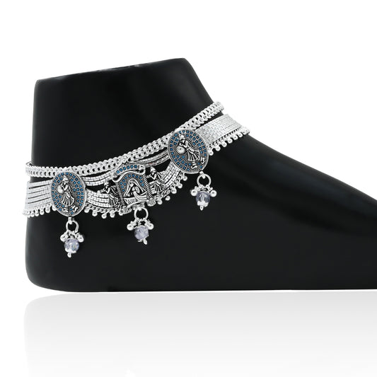 Bridal Silver Payal in Traditional Design with Ghungroo