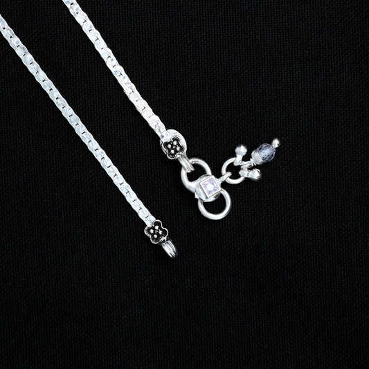 Silver Anklet with Buds and Purple, Pink Stone Accents