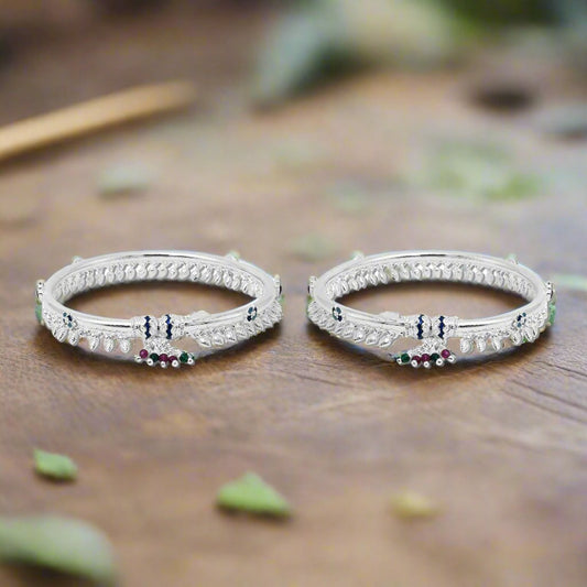 Silver payal featuring vibrant multicolour stones for a festive look