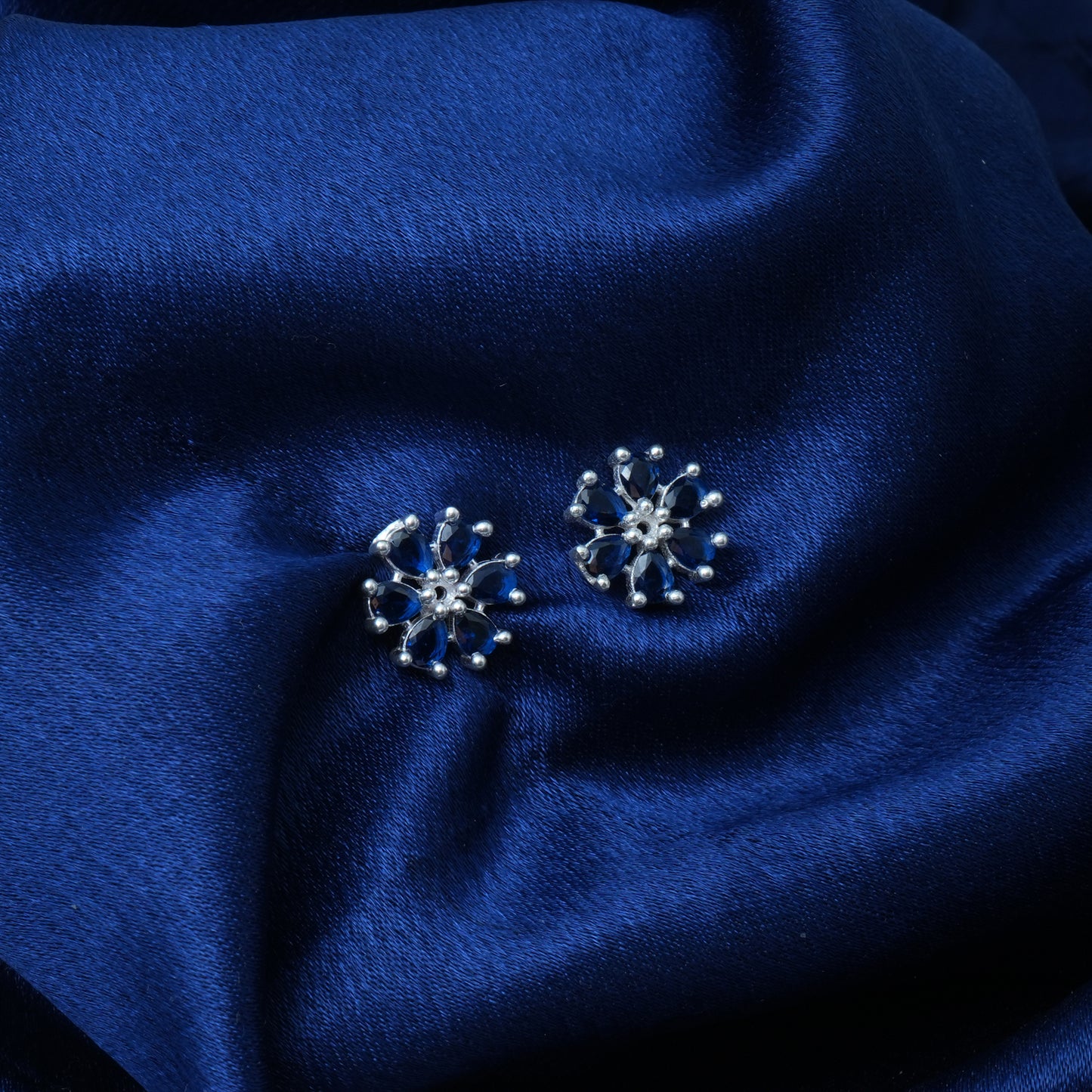 Sterling Silver Earrings Sapphire Blue Stone Look