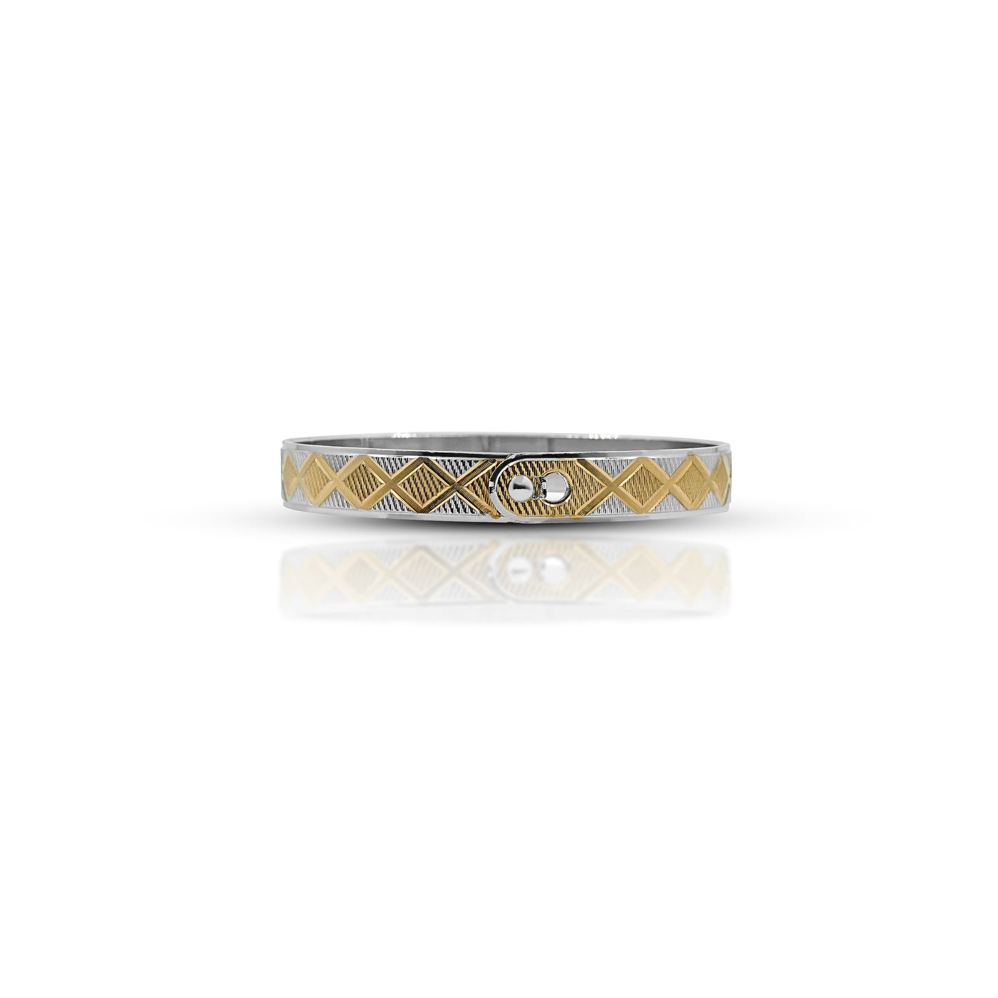 Designer silver kada with gold plating for a sophisticated look.