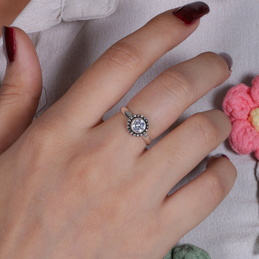 Shiny Crystal Stone Silver Ring