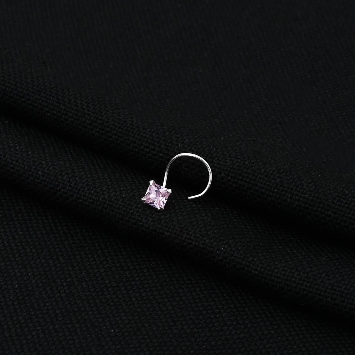 Silver Beautiful Square Purple Gem Nosepin