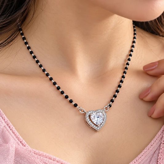 Beautiful Black Beads Mangalsutra with Heart Shaped Stone Pendant