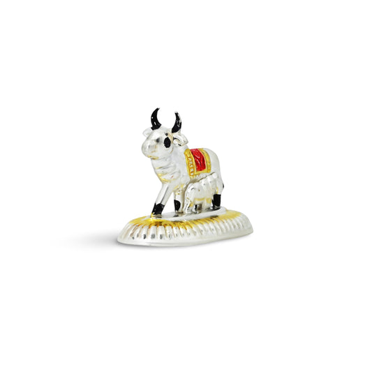 Elegant silver cow and calf statue, perfect for invoking divine grace and harmony in your space.