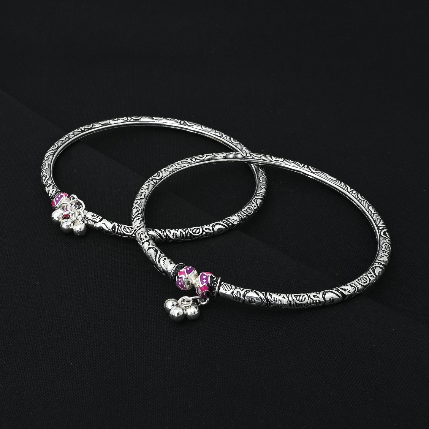 Silver Oxidised Subtle Design Girls Kada Payal