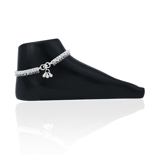 Elegant silver anklet featuring stunning colorful gem accents