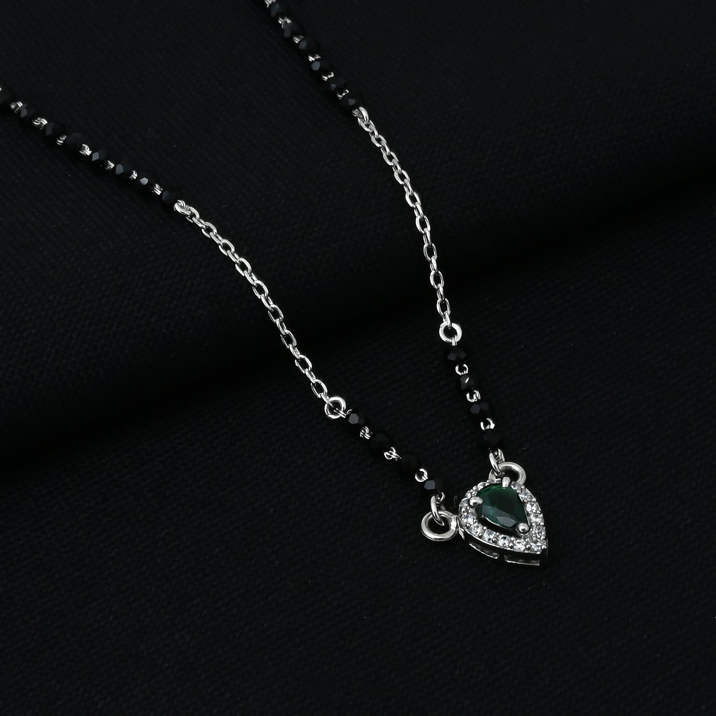 Sparkling Essentials Green Gemstone Silver Mangalsutra