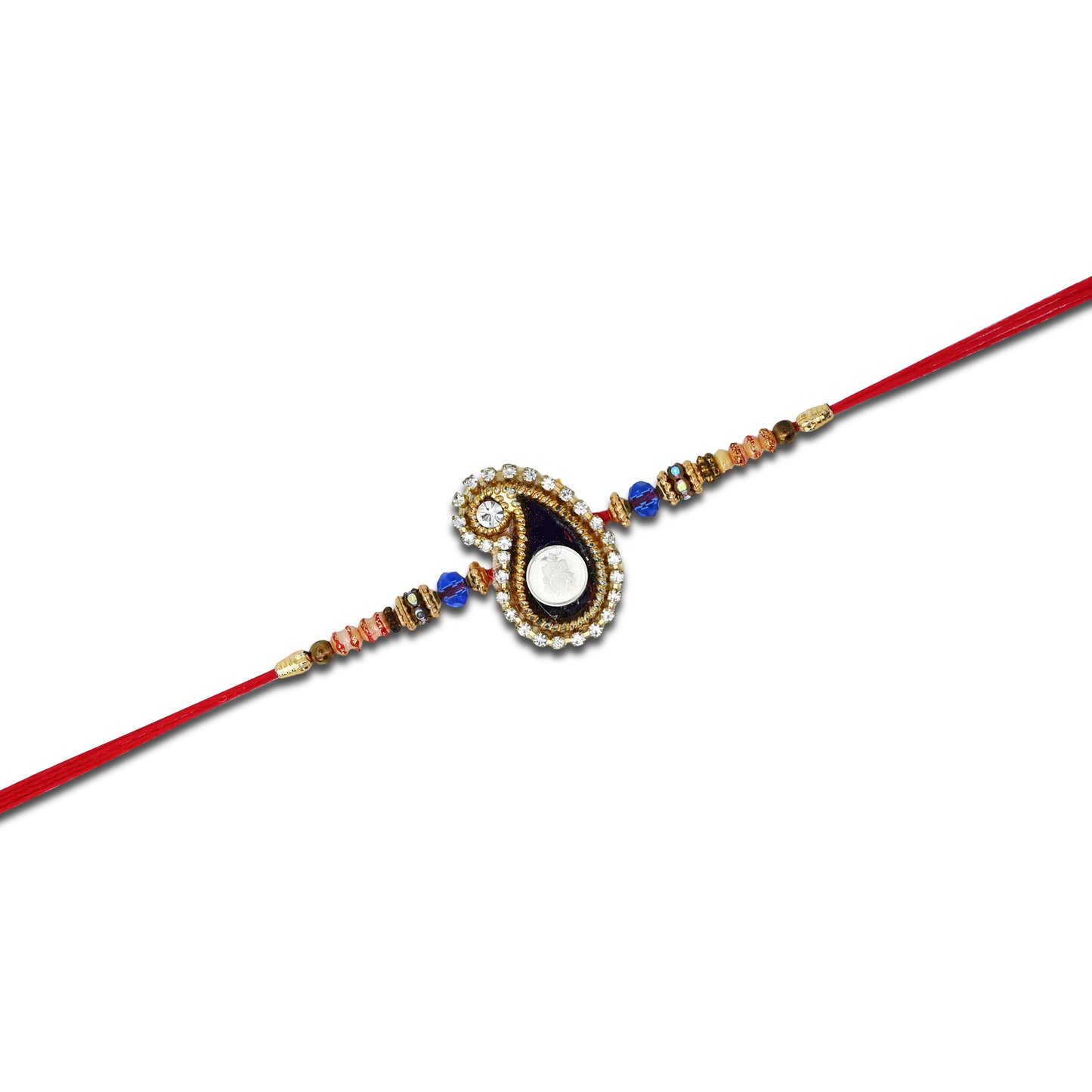 Boys' Rakhi featuring a silver Ganesh Ji centerpiece with black theme and vibrant beads