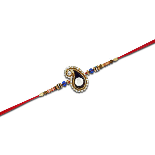 Boys' Rakhi featuring a silver Ganesh Ji centerpiece with black theme and vibrant beads