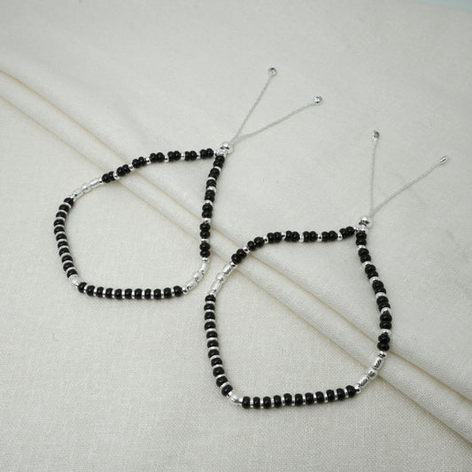 Silver Anklet Minimal Black Bud Design