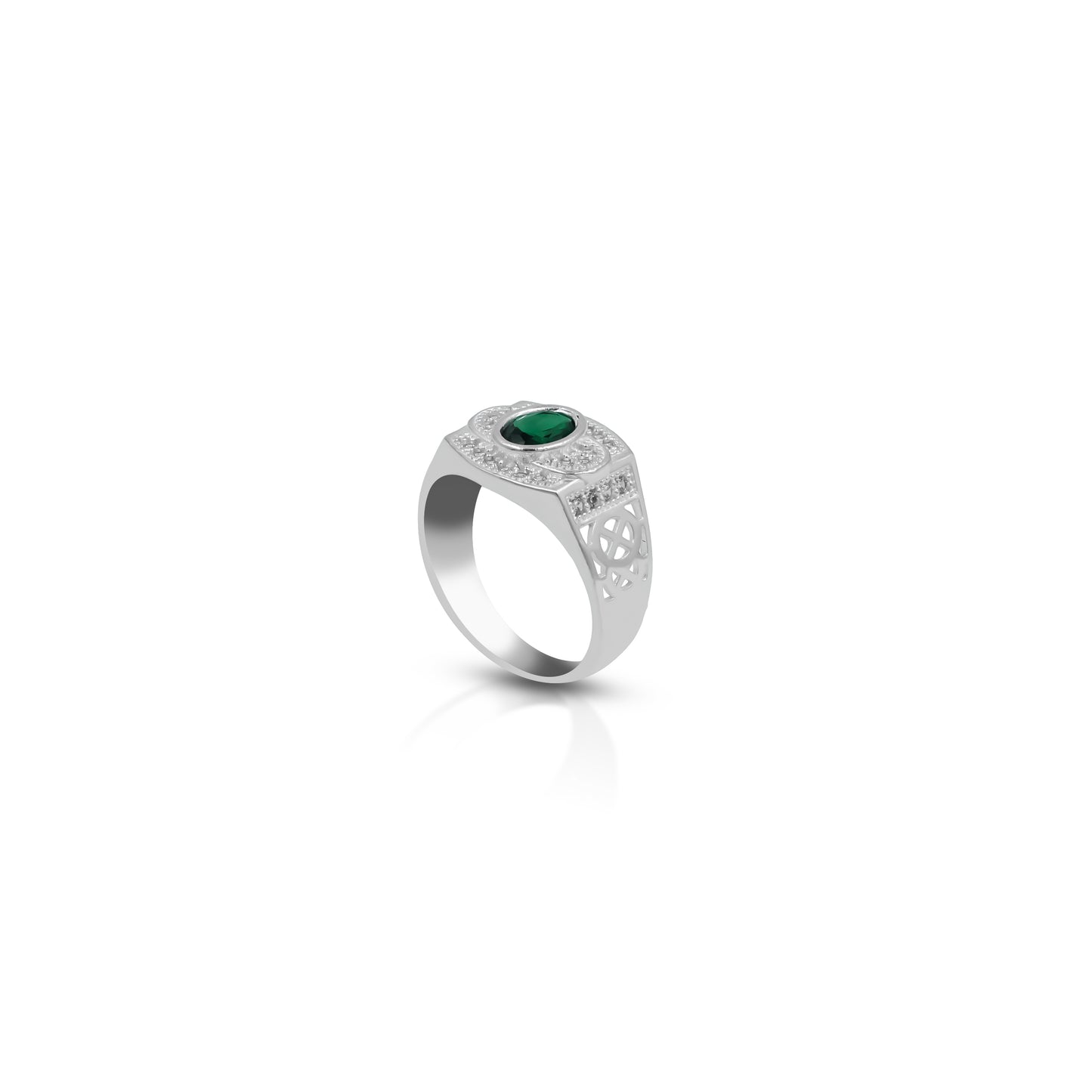 Silver ring with green gemstone for boys