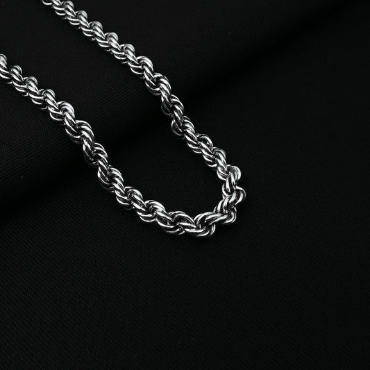 Stylish twisted rope design silver chain for boys.