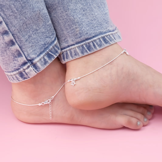 Tiny Star Silver Anklet