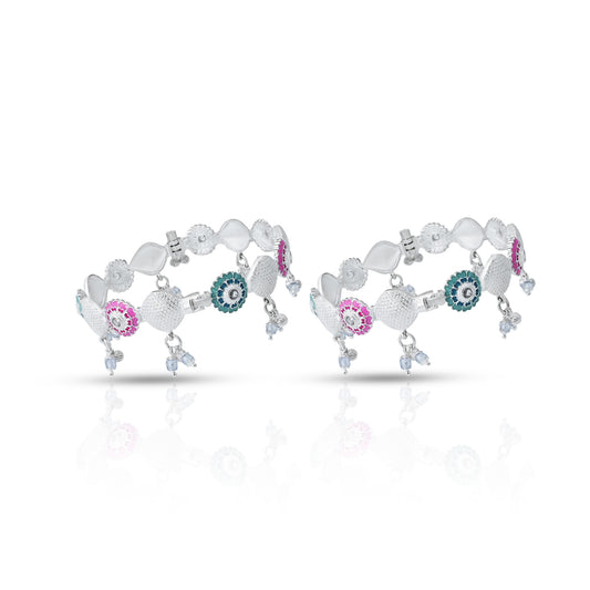 Girls' silver kada anklet featuring an elegant and detailed design.