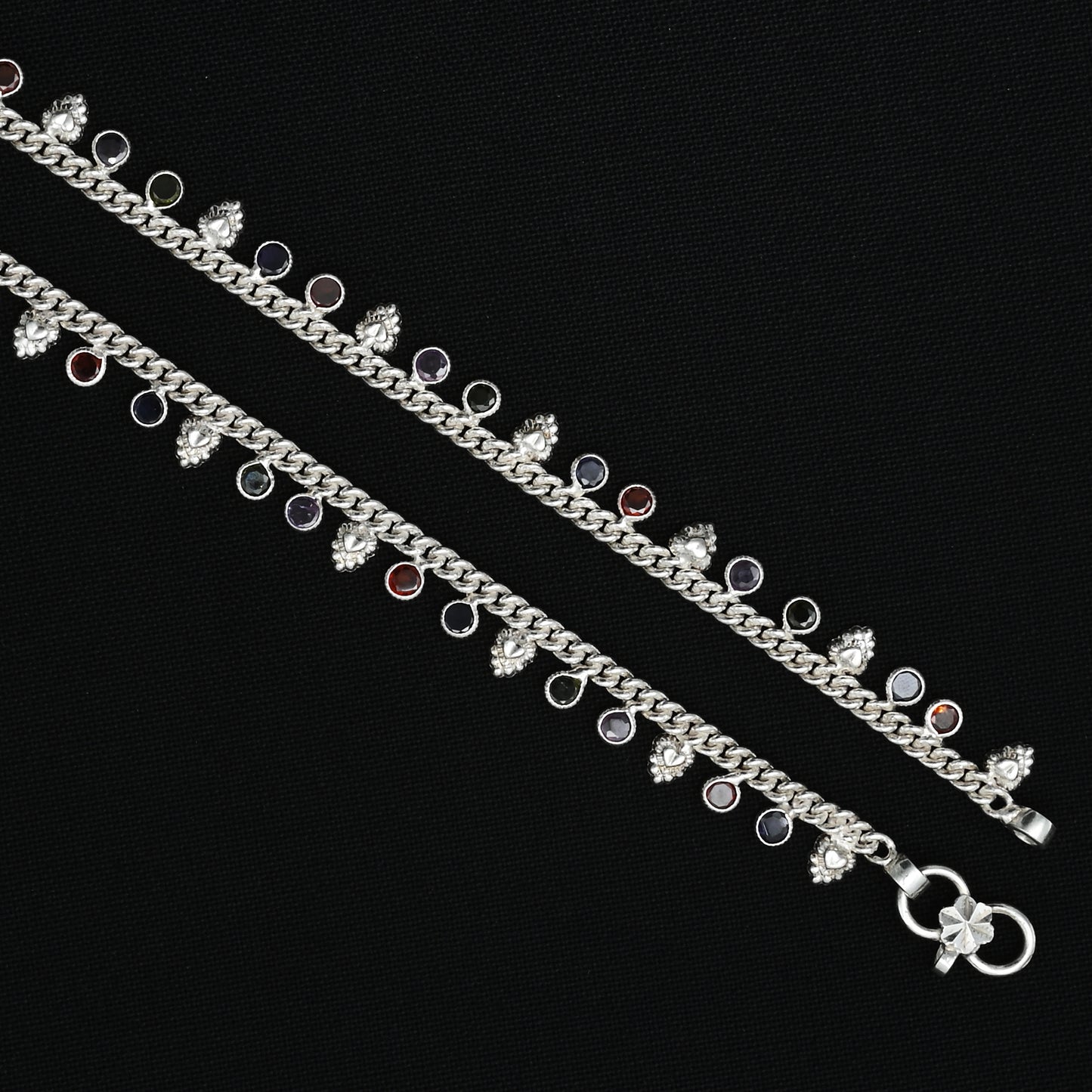 Colorful bead design on a silver anklet for a lively look