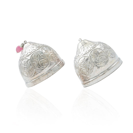 Close-up of the silver marriage nariyal, designed to enhance wedding rituals and blessings.