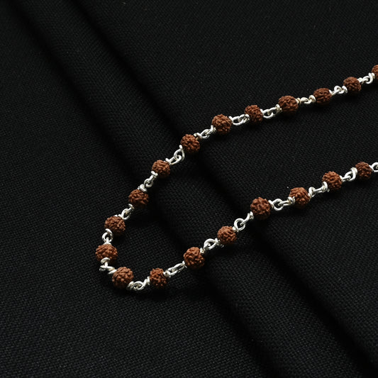 Original Rudraksha chain in silver from Rudra Divine Aura, symbolizing divine blessings and strength.