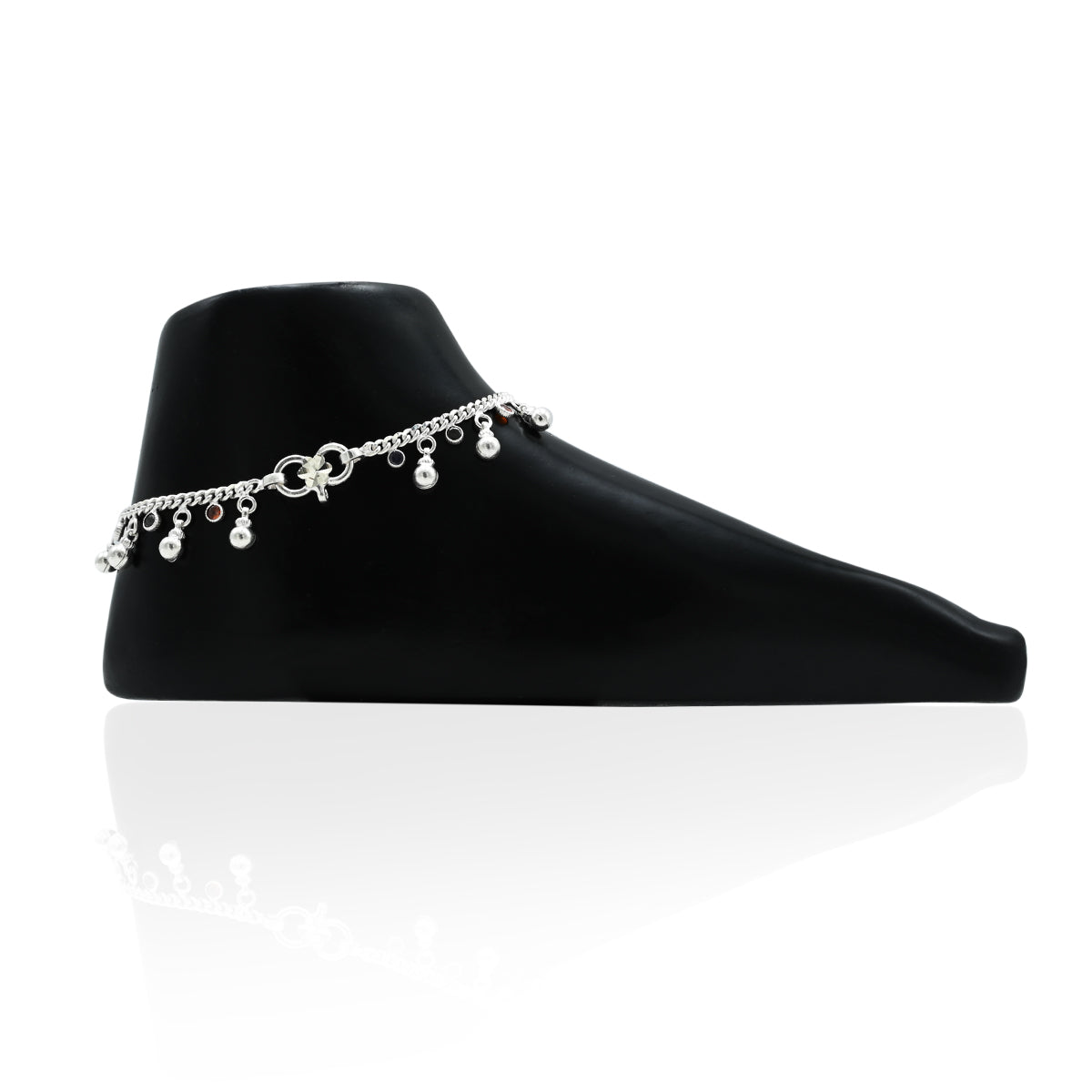 Charming silver anklet with large beads, embellished with vibrant gems