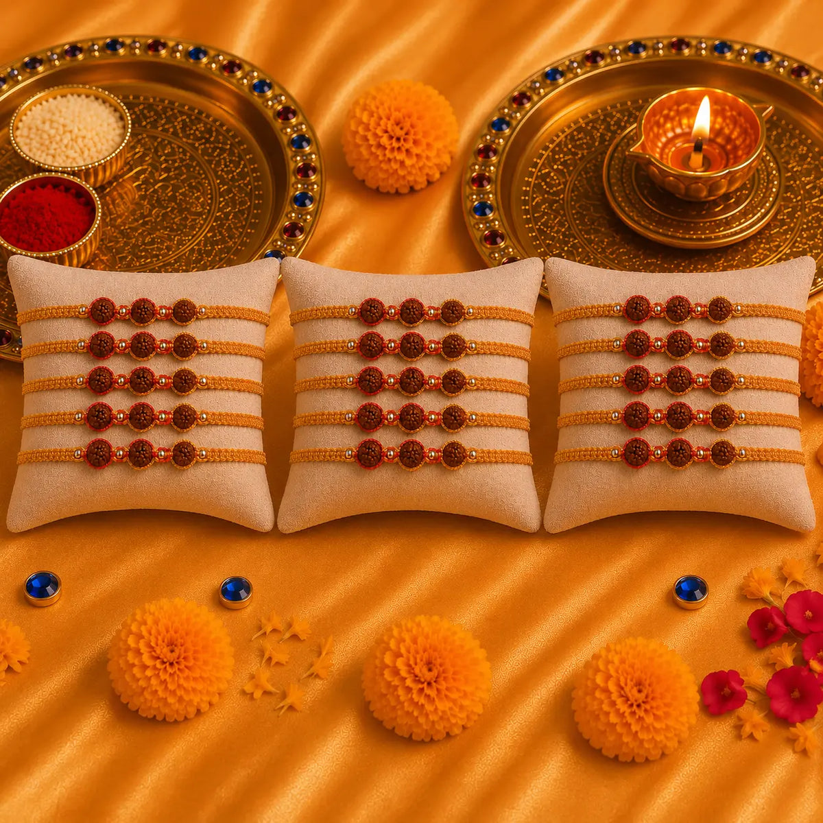 Trio Rudraksh Rakhi in Silver