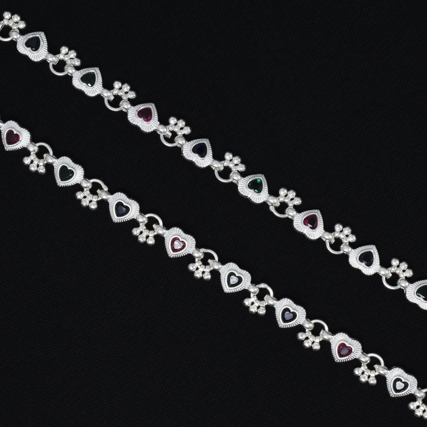 Exquisite silver payal with delicate heart detailing, blending tradition with modern elegance