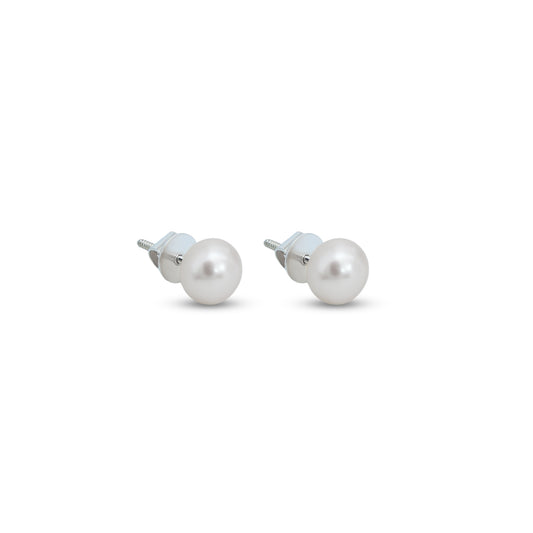 Beautiful silver stud earrings featuring clear pearl accents