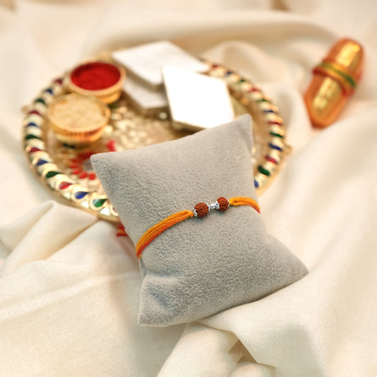 Spiritual Silver Rakhi Double Rudraksha Design