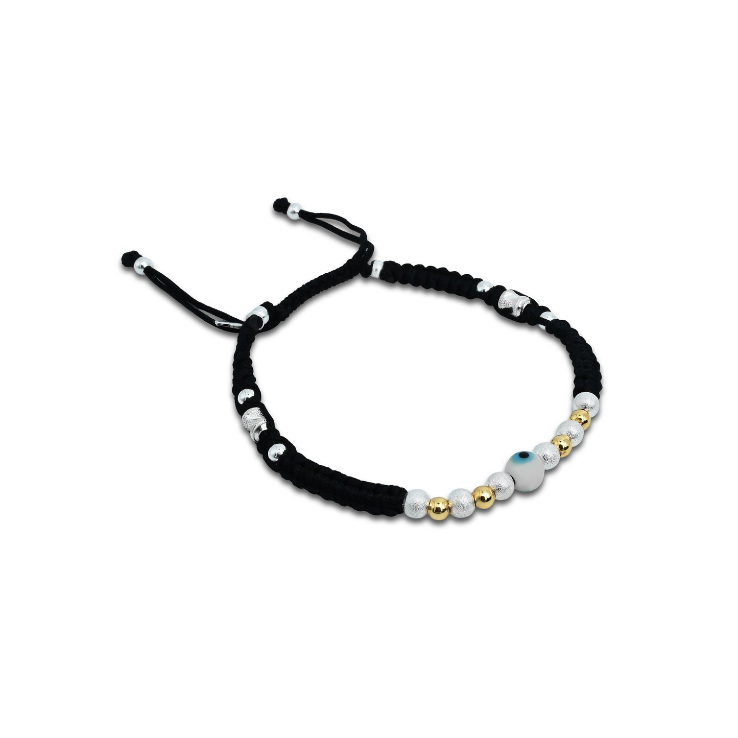 Charming sterling silver dhaga payal with a white evil eye charm for added style