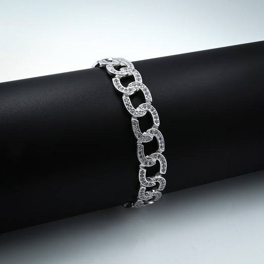 Men's sterling silver bracelet with a classic curb chain design