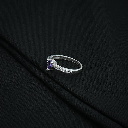 Elegant silver ring with purple gemstone for girls.