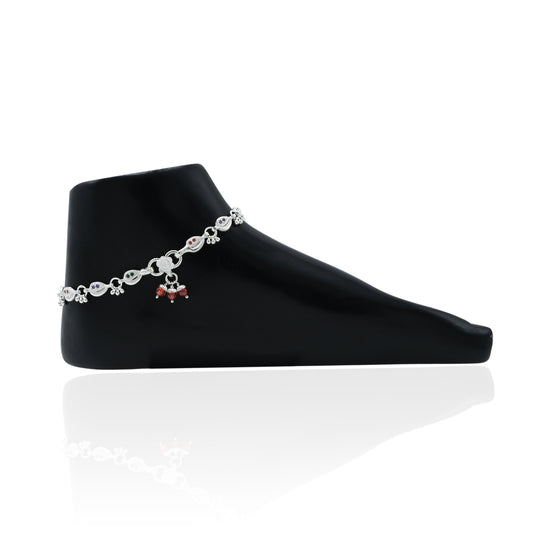 Sophisticated silver anklet featuring attractive colorful gems for a refined yet vibrant touch