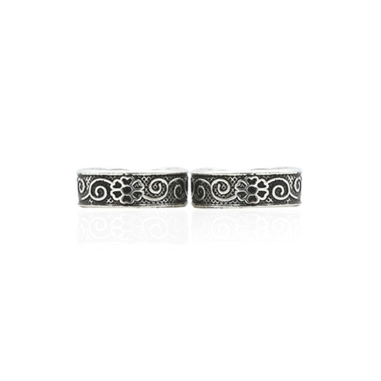 Silver Engraved Flower Toe Rings