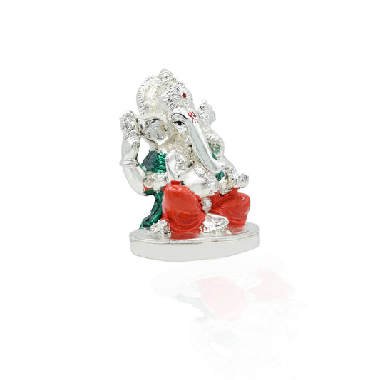 Handcrafted silver idol of Lord Ganesha, the Ek Danta, symbolizing wisdom and removal of obstacles.