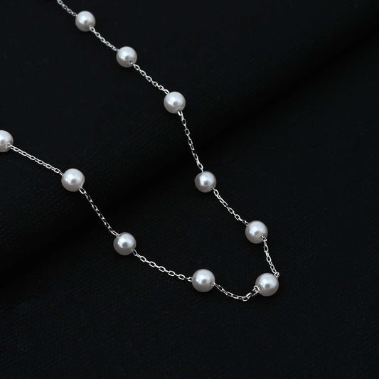 Sterling Silver Small Connecting Design with Pearl Chain
