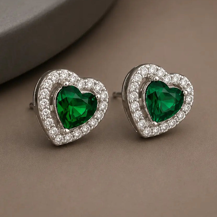 925 Silver Green Heart Mangalsutra Set with Earrings for Women
