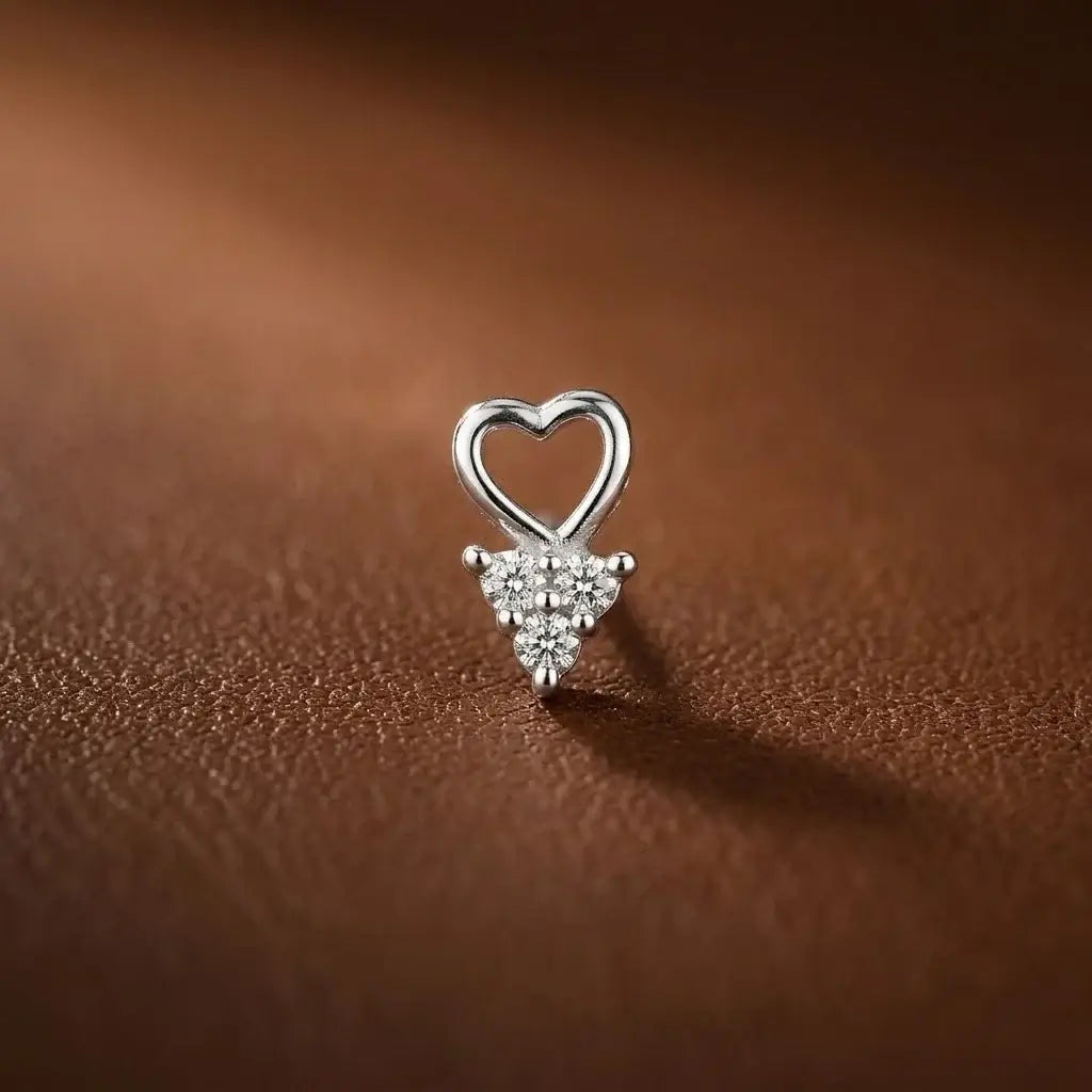 925 sterling silver heart and triangle cubic zirconia flat back stud earrings for women with screw back closure