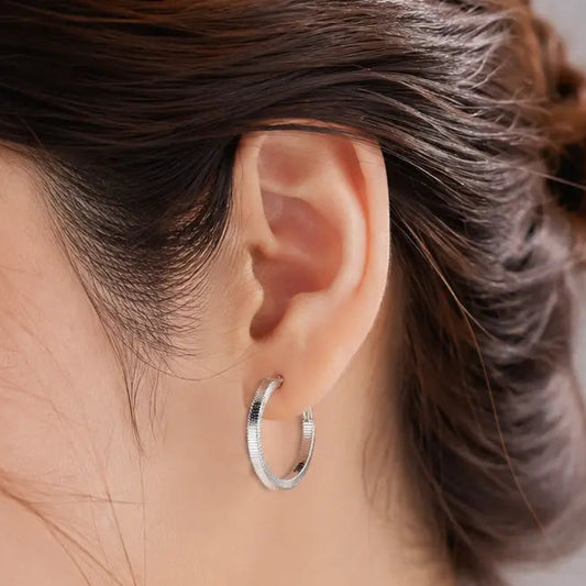 925 Sterling Silver Textured Hoop Earrings for Women