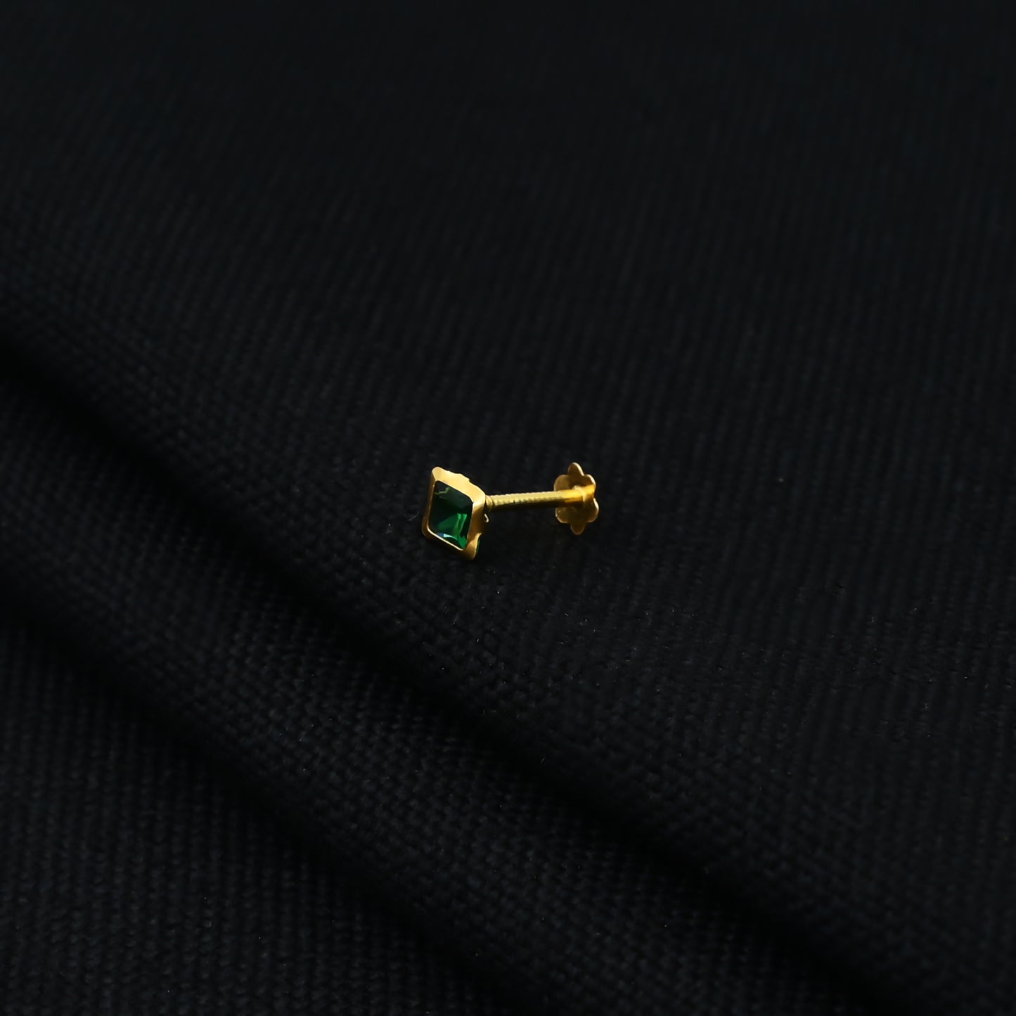 Gold Square Green Gem Stone Nosepin for Girls