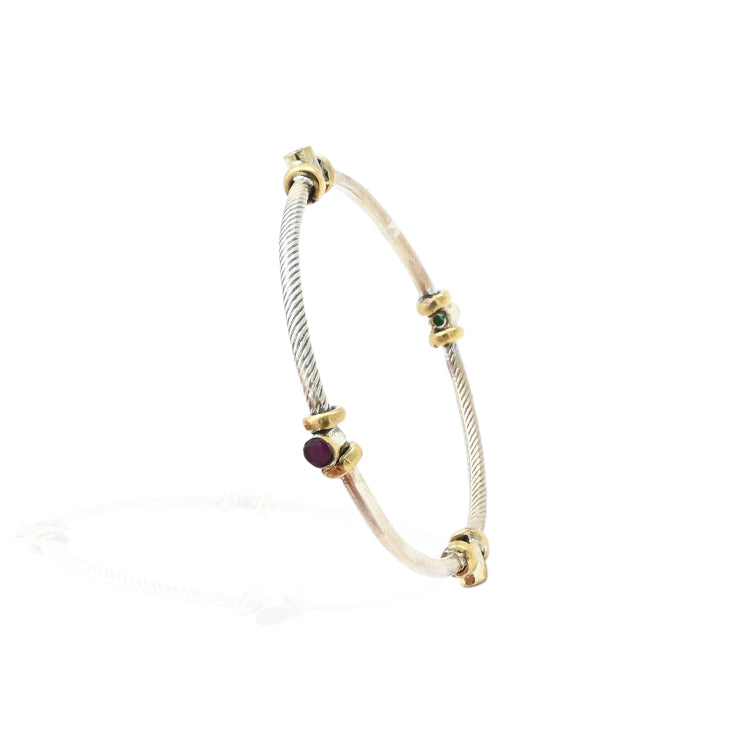 Elegant silver kada featuring four diamond craze motifs with gold detailing