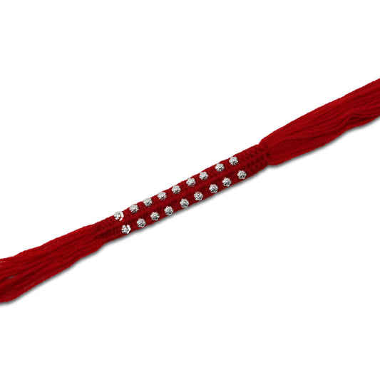 Boys' Rakhi featuring multiple silver beads with delicate small flower designs.