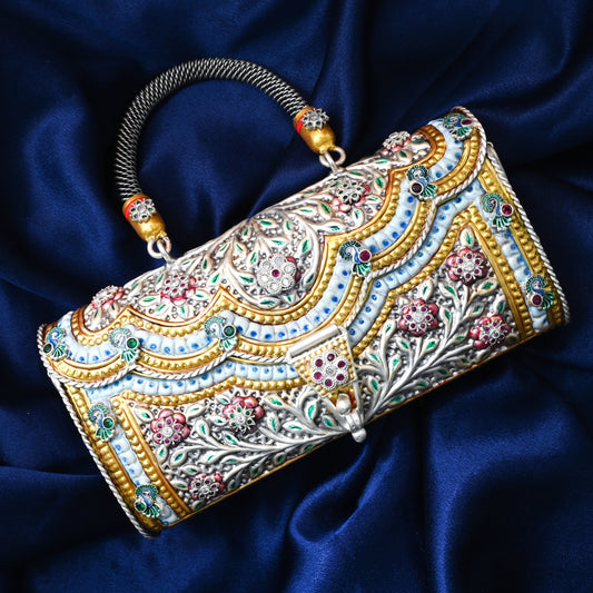 Handcrafted Silver Ladies Purse with Exquisite Floral Engraving